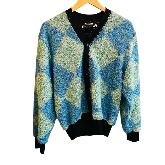 Pleasures Rev Green Aqua Fuzzy Sweater Cardigan - Picture 5 of 10